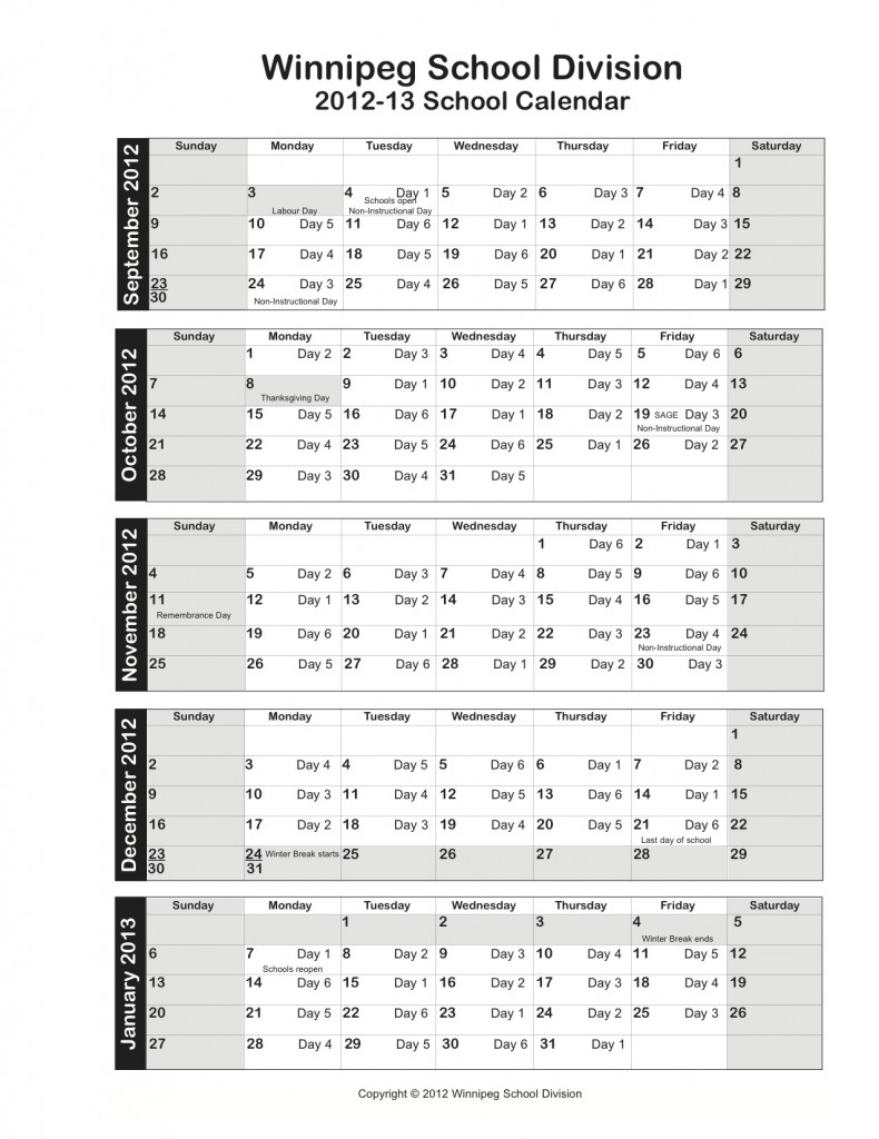 Winnipeg Schools Annual Calendar Immaculate Heart of Mary School